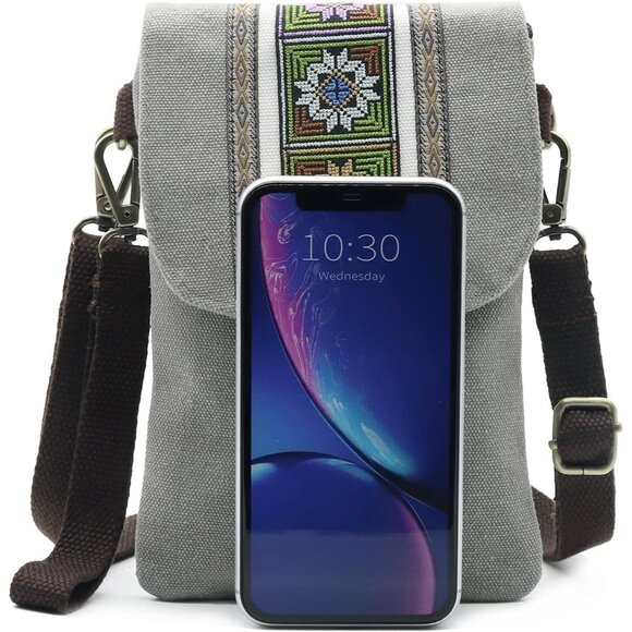 Women's Light Grey Vintage Embroidered Cute Mini Cross Body Bag Small Handbags - Picture 3 of 6